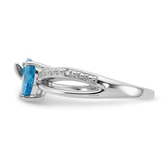 925 Sterling Silver Heart-Shaped Swiss Blue Topaz & Diamond Ring December birthd - Picture 2 of 5